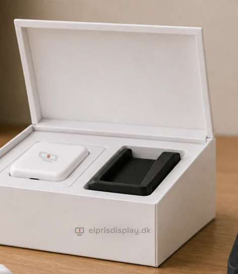 Æsken pakket ud med display, stander og modtager